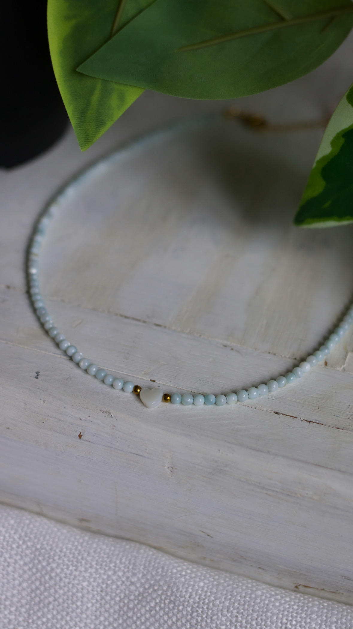 Sky Blue Heart Beaded Necklace