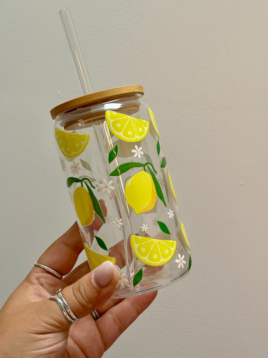 Fresh Lemon Glass Tumbler with Straw