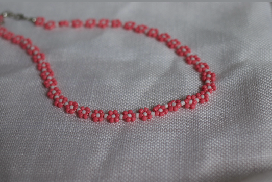 Pink Daisy Beaded Necklace