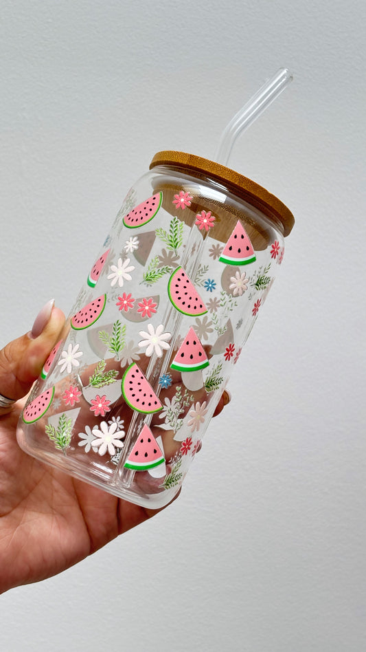 Sweet Watermelon with lid and glass straw