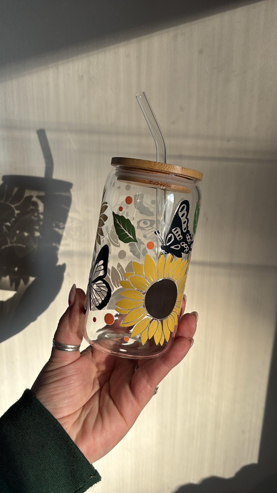 Sunflower & Butterfly Glass Cup