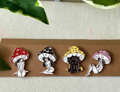 Mushroom Lady Enamel Pins