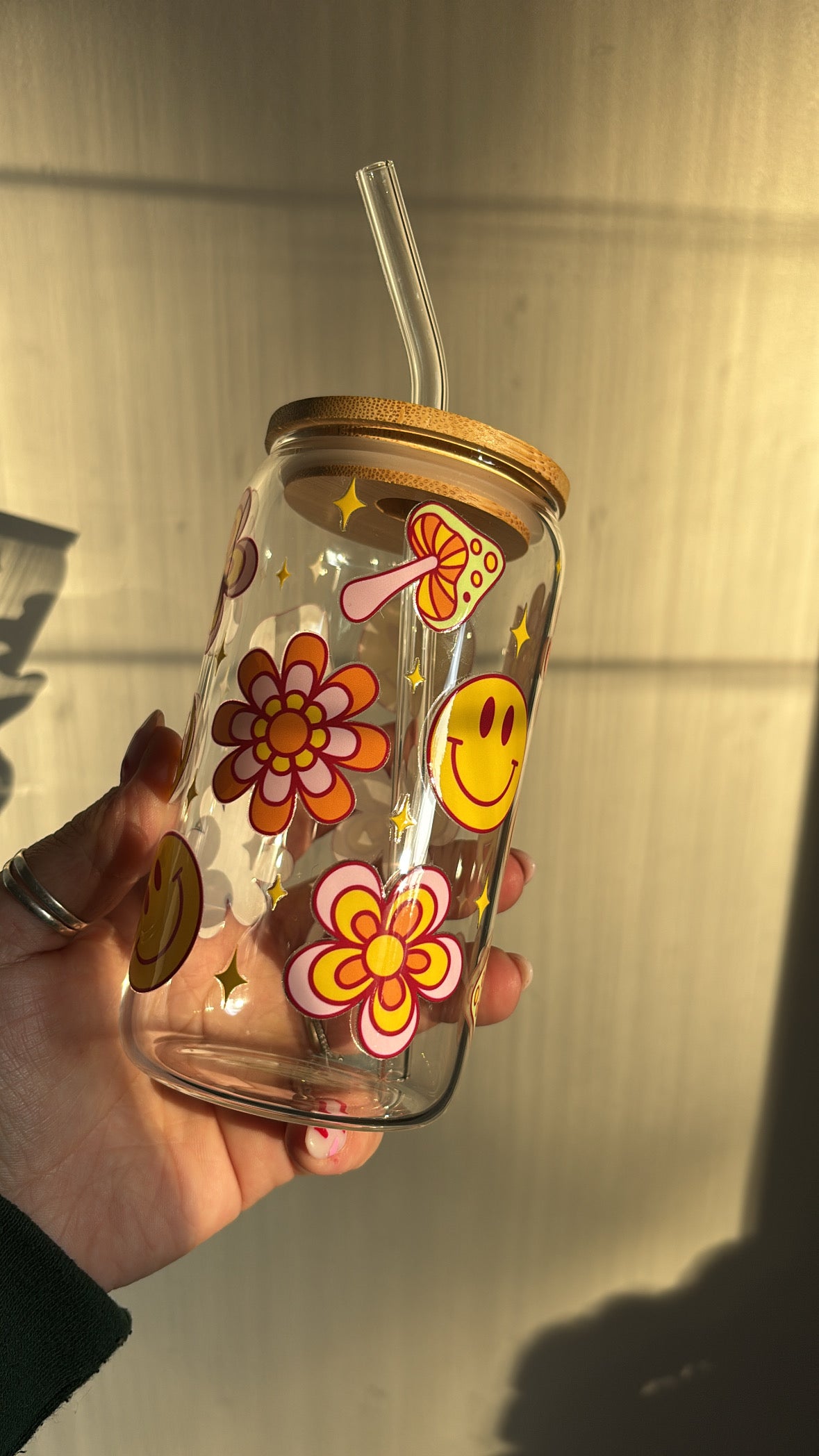 Groovy Happy Hippy Glass Cup