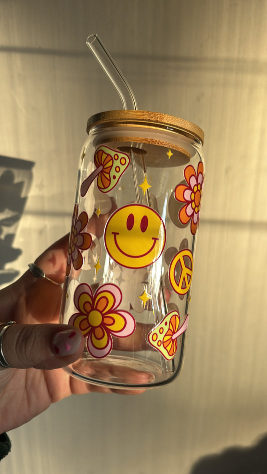 Groovy Happy Hippy Glass Cup