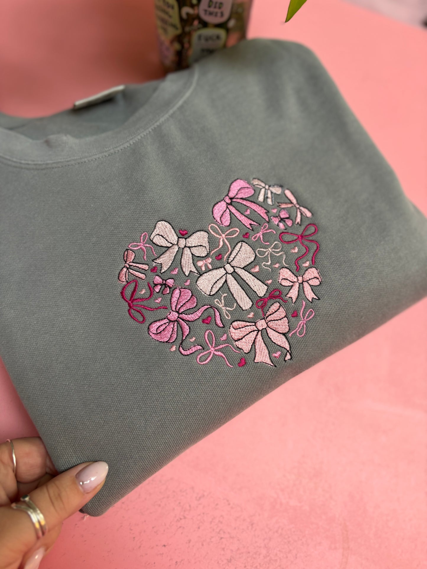 Sweetheart Bow Embroidered Crew