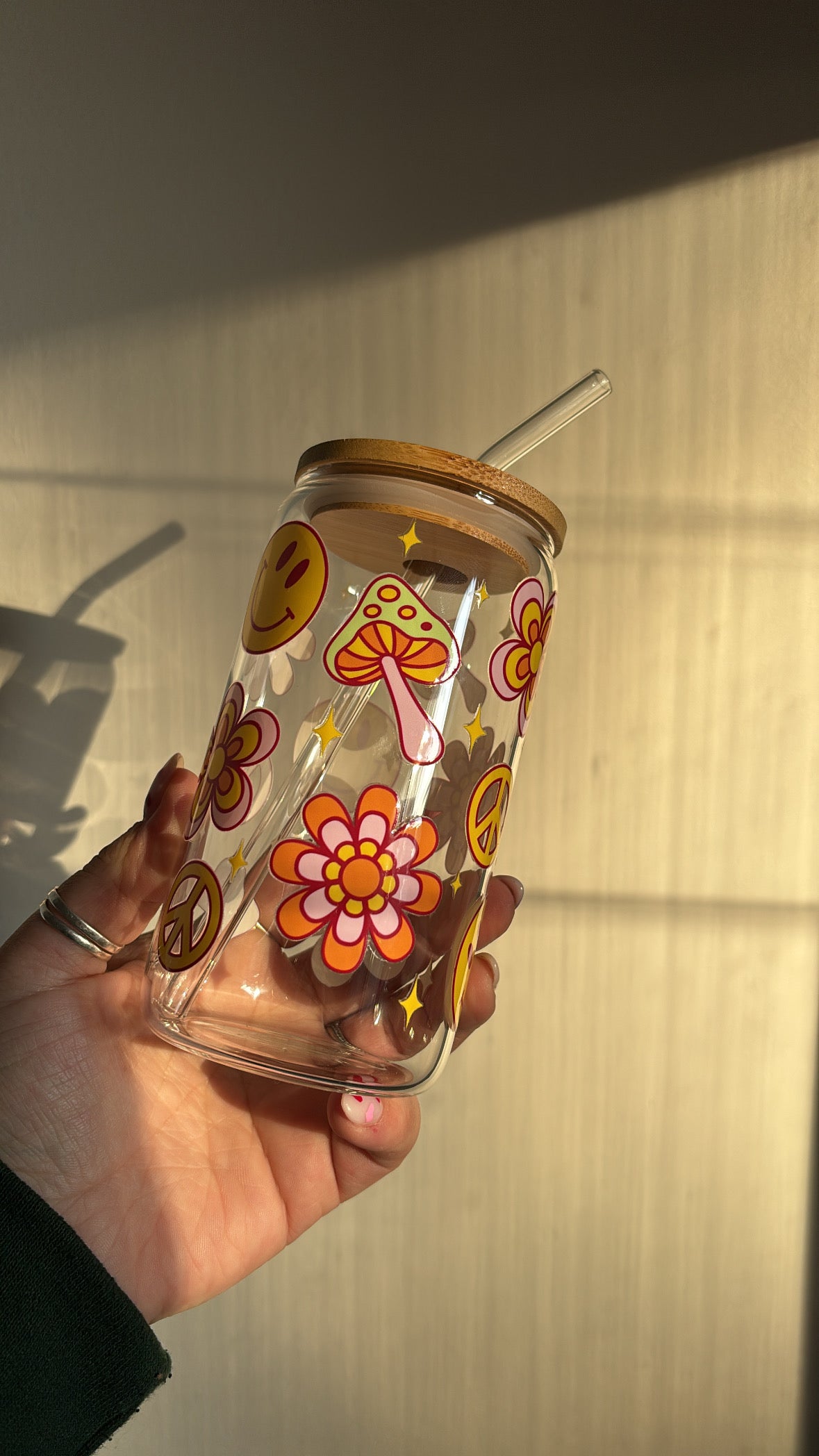 Groovy Happy Hippy Glass Cup