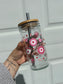 Pink Evil Eye Glass Cups- Smoothie Cup. Bubble Tea. Aesthetic Cup. 24 OZ.