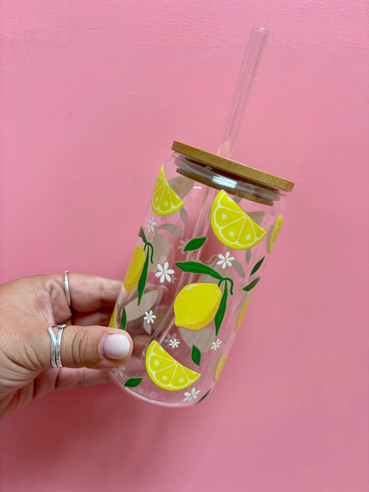 Fresh Lemon Glass Tumbler with Straw