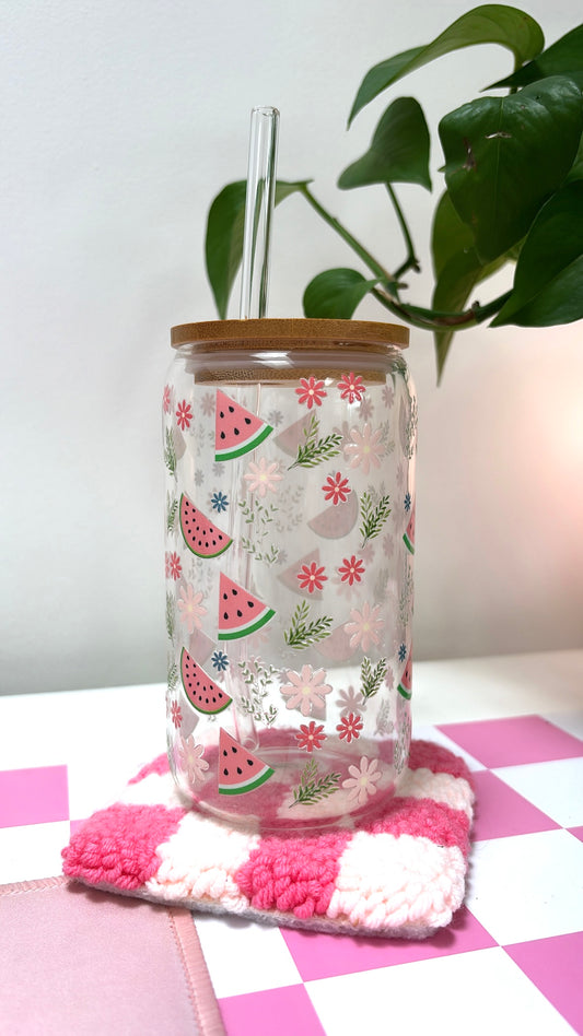 Sweet Watermelon with lid and glass straw