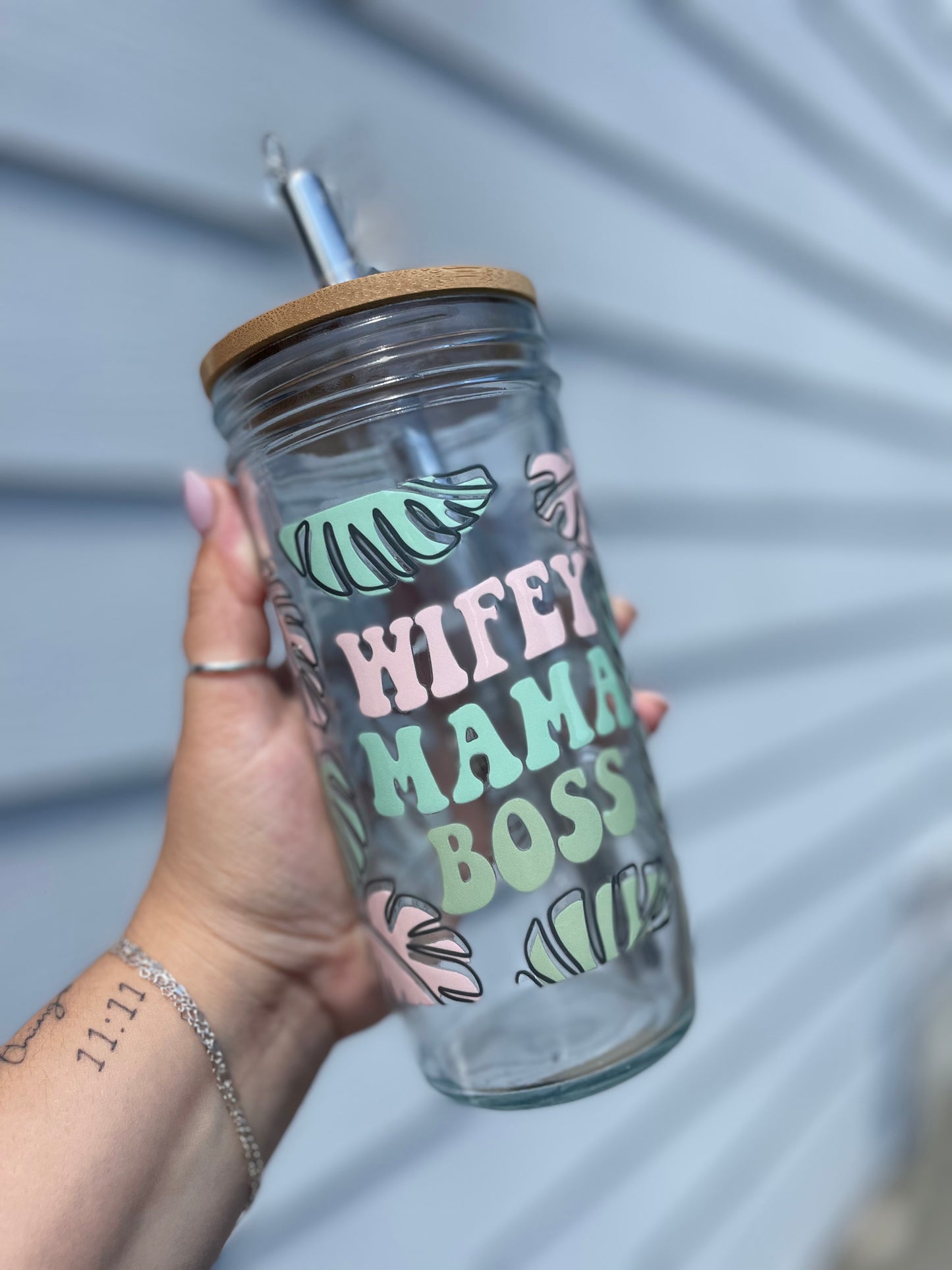 Wifey, Mama, Boss Glass Cups- Smoothie Cup. Bubble Tea. Aesthetic Cup. 24 OZ.